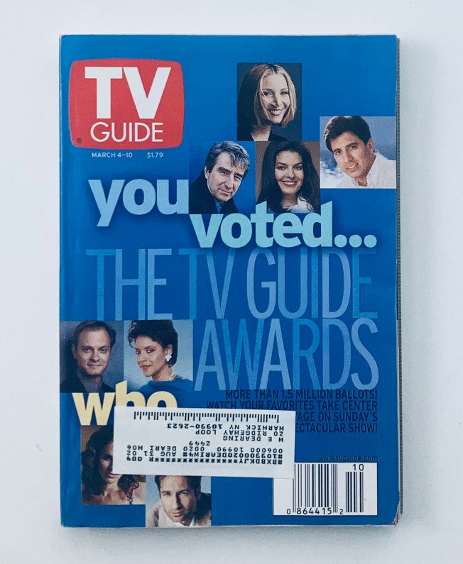 Cover of TV Guide Magazine dated March 4, 2000 featuring portraits of notable TV stars including Amy Brenneman and David Duchovny, emphasizing the TV Guide Awards.