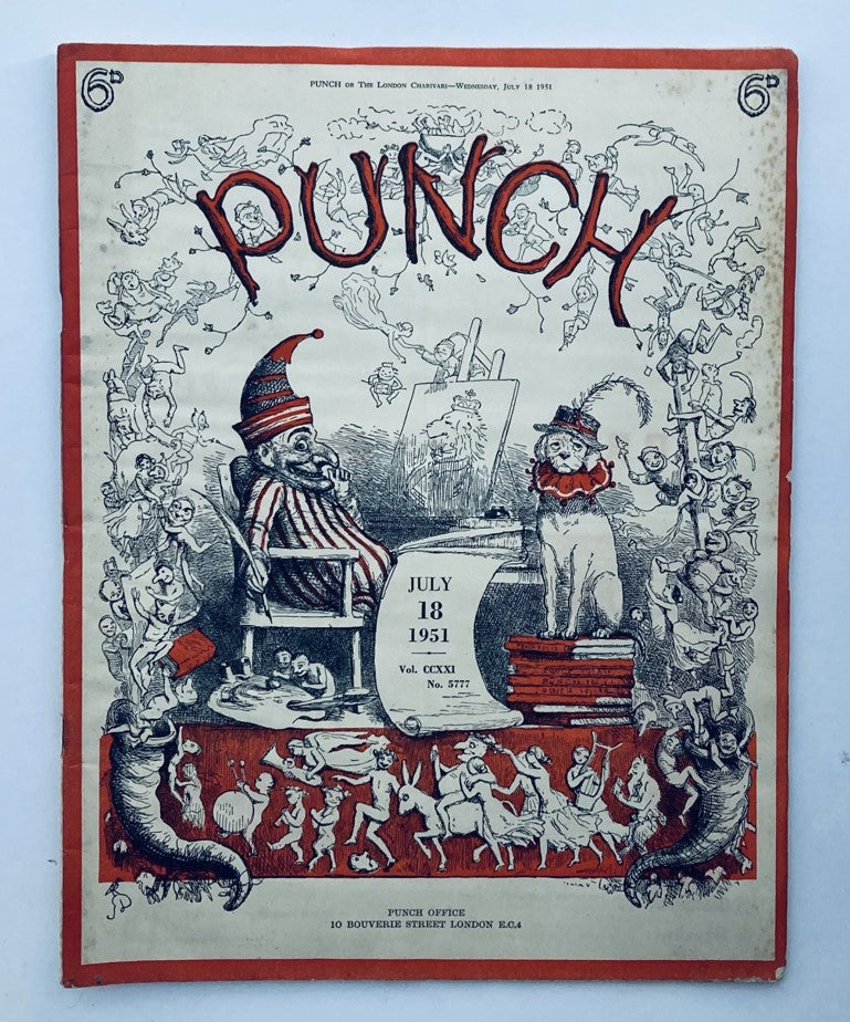 Cover of Punch Magazine dated July 18, 1951, Volume 221, Number 5777, featuring a vibrant cartoon illustration that reflects post-WWII humor and satire.