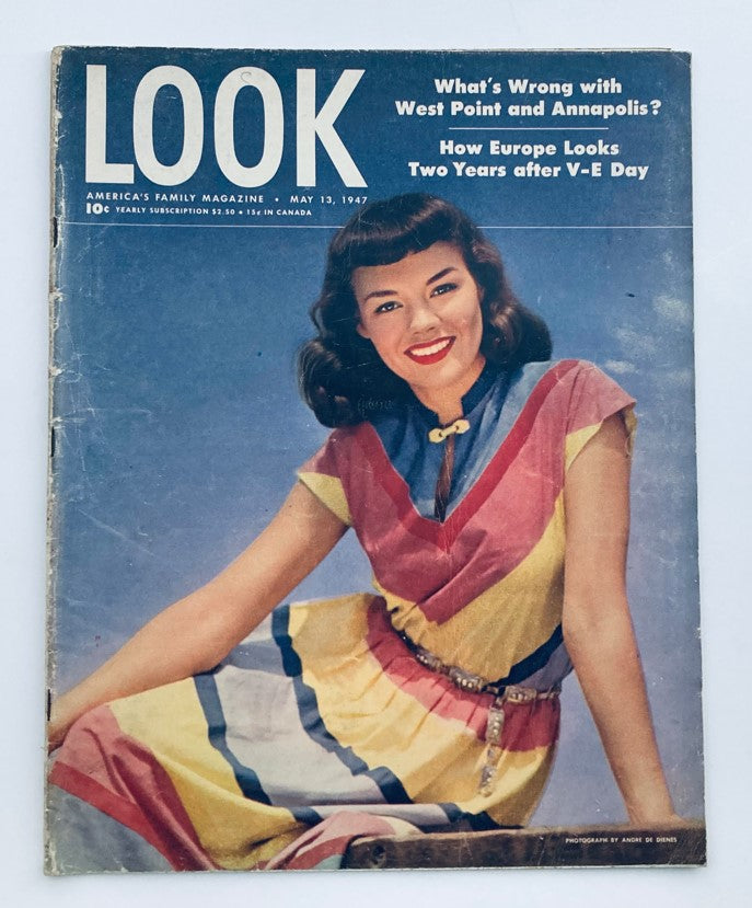 Cover of VTG Look Magazine May 13 1947 Vol 11 No 10 featuring a smiling woman in a colorful dress, themed 'The New American Mother'.