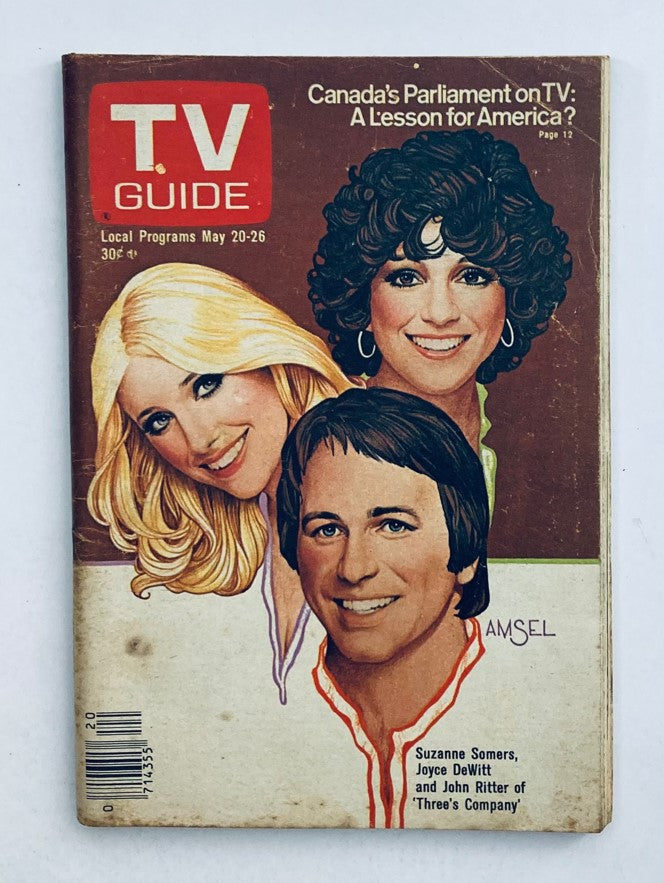 TV Guide Magazine May 20 1978 featuring Joyce DeWitt, Suzanne Somers, and John Ritter from 'Three's Company' on the cover.