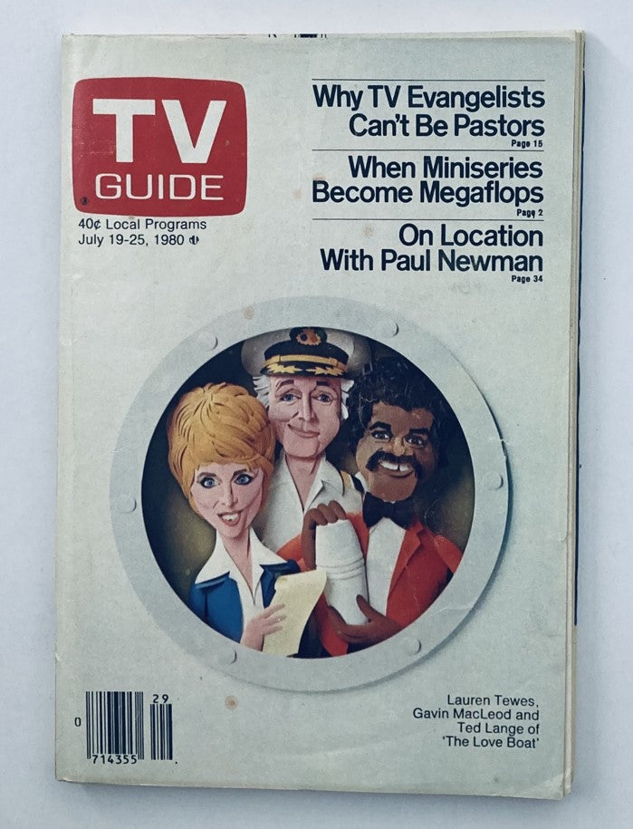 Cover of TV Guide Magazine July 19, 1980 featuring Lauren Tewes, Ted Lange, and Gavin MacLeod, highlighting television programming and popular culture of the era.