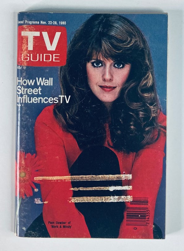 Cover of TV Guide Magazine November 22 1980 #1443 featuring Pam Dawber, star of Mork & Mindy, showcasing vintage television culture with a charming portrait.