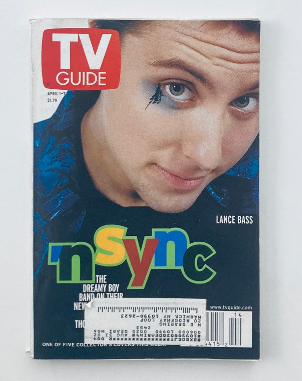TV Guide Magazine April 1, 2000 featuring Lance Bass of 'N Sync on the cover with a vibrant photo and band logo, showcasing early 2000s pop culture.