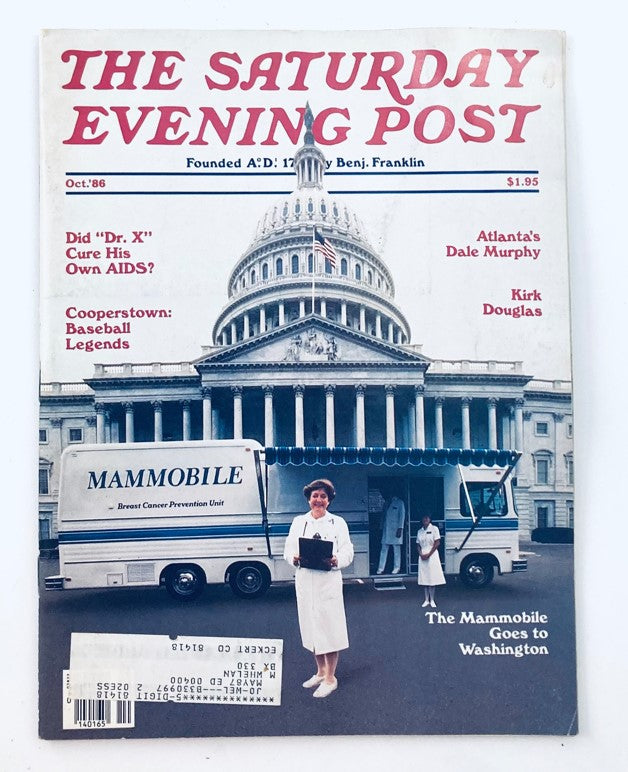 Cover of the Saturday Evening Post from October 1986 featuring the headline 'The Mammobile Goes to Washington' with an image of a nurse in front of the United States Capitol.