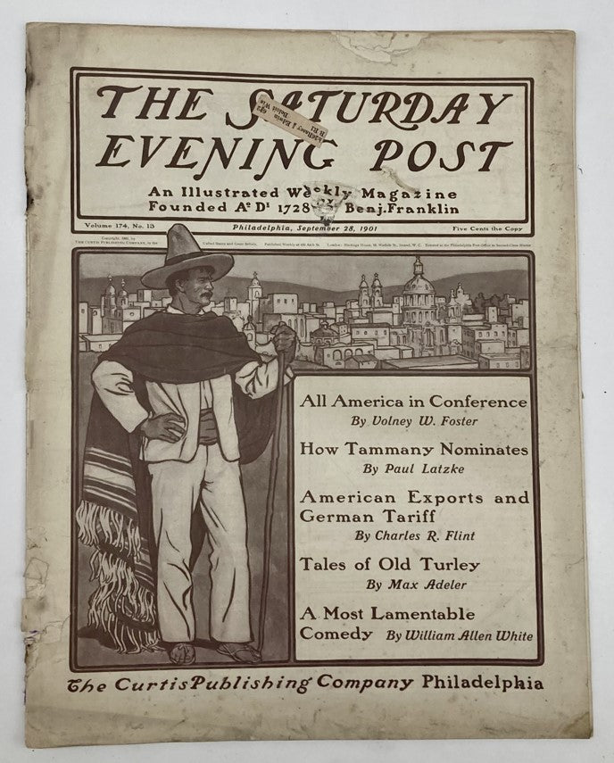 Saturday Evening Post Illustrated Cover Magazine September 28 1901 featuring artwork by Old Turley, showcasing early 20th-century art and nostalgic themes.