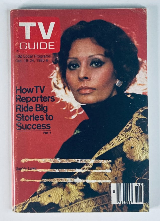 TV Guide Magazine cover from October 18, 1980, featuring iconic actress Sophia Loren, showcasing a moment in television history with the title prominently displayed.