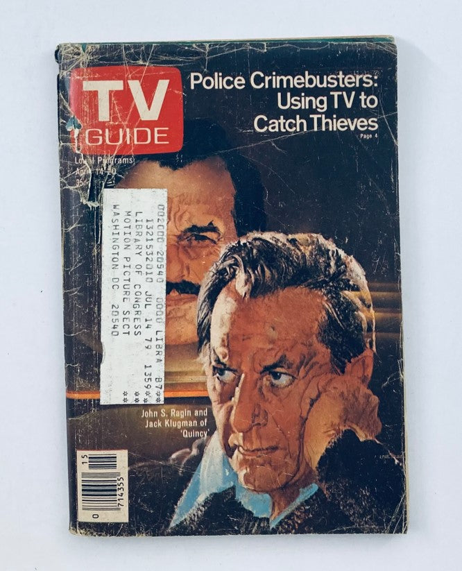 Cover of TV Guide Magazine April 14 1979 #1359 featuring John Ragin and Jack Klugman, with the headline 'Police Crimebusters: Using TV to Catch Thieves'.