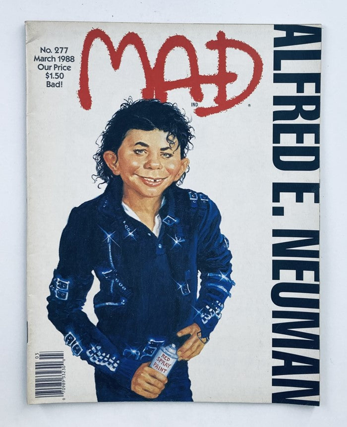 Mad Magazine March 1988 No. 277 featuring Alfred E. Neuman styled as Michael Jackson on the cover, capturing the humor of the late 1980s.