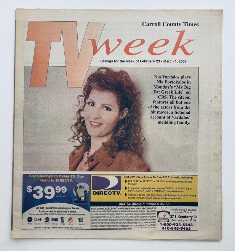 TV Week Magazine cover from February 23, 2003 featuring Nia Vardalos from My Big Fat Greek Life, showcasing her as the main highlight of the publication.