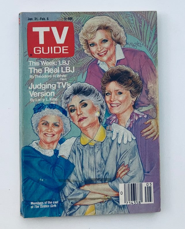 Cover of TV Guide Magazine, January 31, 1987 featuring Bea Arthur and Betty White, showcasing the cast of The Golden Girls, with nostalgic elements reflecting the late 80s television era.