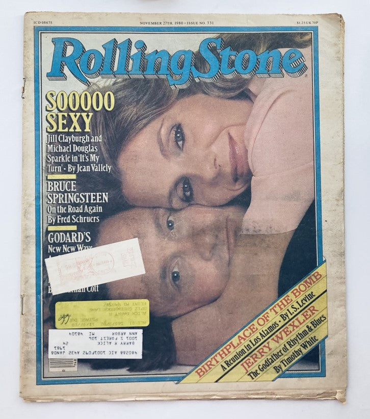 Vintage Rolling Stone Magazine November 27, 1980 Issue 331 featuring Jill Clayburgh and Michael Douglas on the cover, showcasing the pop culture and music scene of the late 1970s.