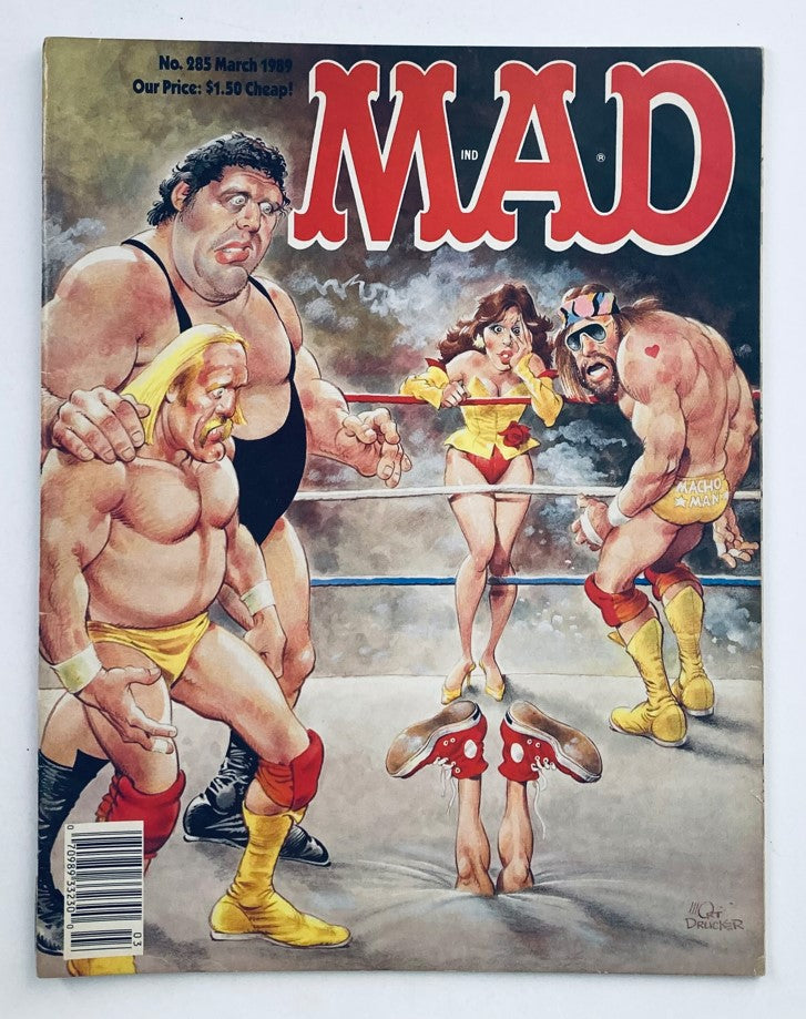Cover of Mad Magazine March 1989 No. 285 featuring Hulk Hogan and The Bug Show, showcasing colorful illustrations and humorous characters, in 6.0 FN Fine condition.