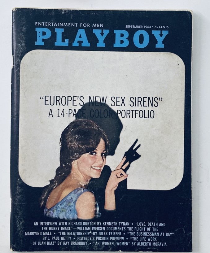 VTG Playboy Magazine September 1963 featuring cover girl Joey Thorpe and the iconic cover design, showcasing 'Europe's New Sex Sirens' with vintage aesthetics.