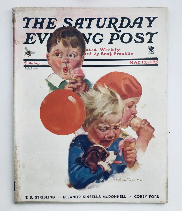 Cover of The Saturday Evening Post Magazine from May 18, 1935, featuring children with ice cream and a balloon, showcasing vintage American culture.