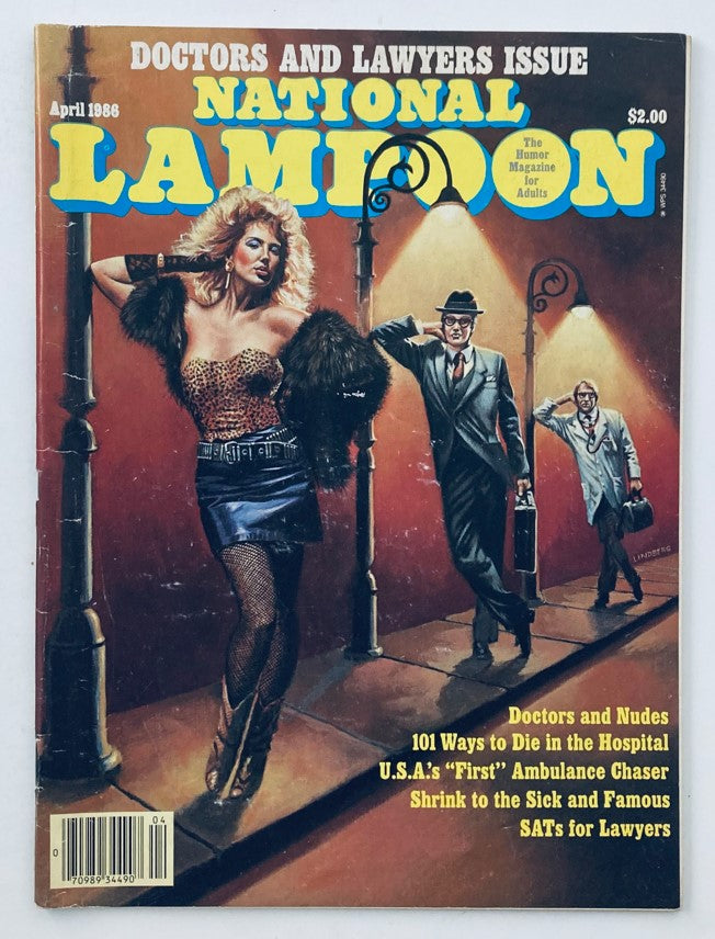 Cover of Vtg National Lampoon Magazine April 1986 featuring doctors and nudes, iconic art with bold typography and playful themes, collectible issue.