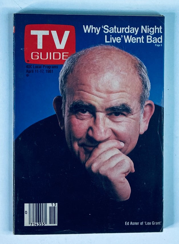 Cover of TV Guide Magazine April 11 1981 #1463 featuring Ed Asner with the headline 'Why Saturday Night Live Went Bad' and a close-up portrait of Ed Asner, known for his role in The Mary Tyler Moore Show.