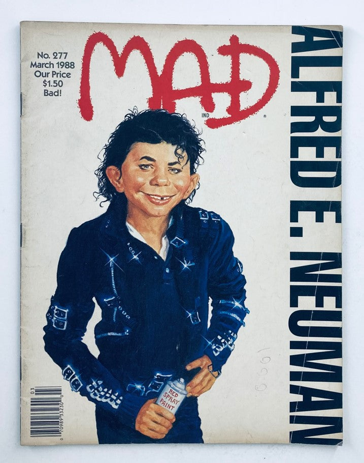 Cover of Mad Magazine March 1988 No. 277 featuring Alfred E. Neuman, humorously illustrated with the title 'MAD' prominently displayed.