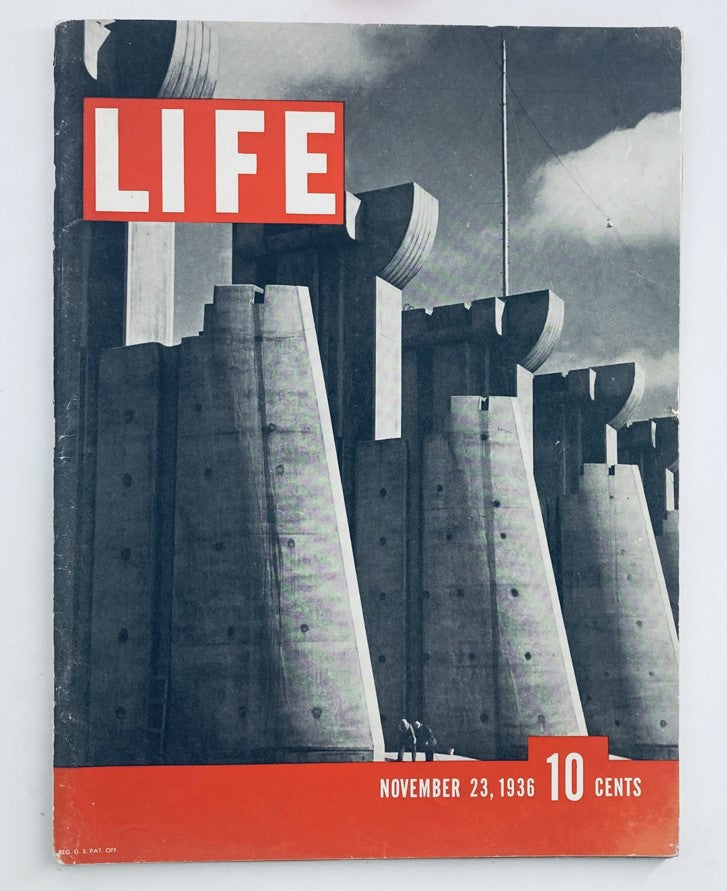 Cover of VTG Life Magazine 1st Issue November 23 1936 featuring Fort Dam Peck architecture and iconic LIFE logo.