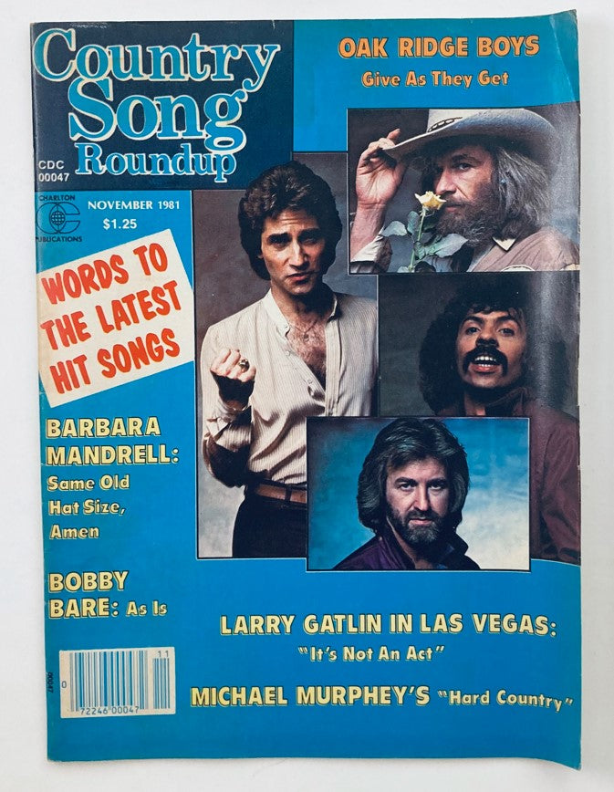 Cover of VTG Country Song Roundup Magazine from November 1981 featuring the Oak Ridge Boys, showcasing articles on popular country music and artists such as Barbara Mandrell and Bobby Bare.
