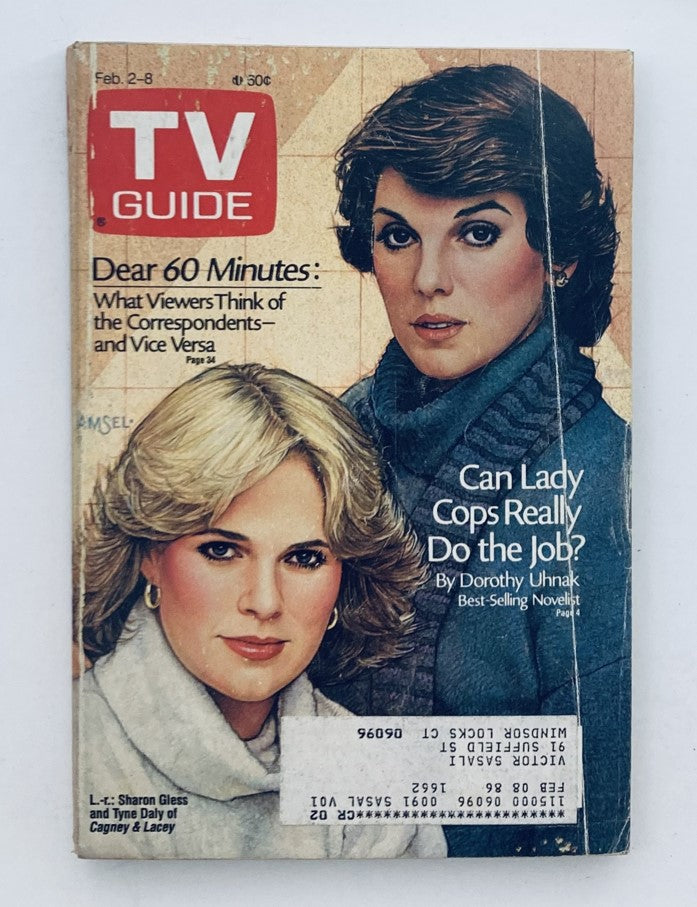 TV Guide Magazine February 2 1985 featuring Cagney & Lacey on the cover. The magazine poses an intriguing question, 'Can Lady Cops Really Do the Job?' with illustrations of the lead characters. A collector's item in well-preserved condition.