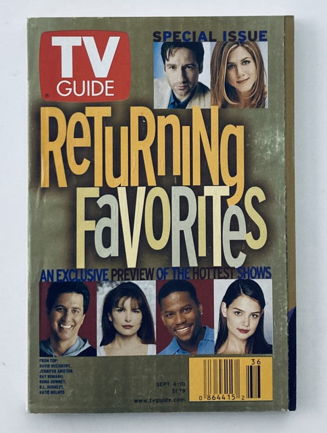 TV Guide Magazine September 4 1999 featuring Returning Favorites special issue with Jennifer Aniston on the cover, showcasing popular TV shows from the era.