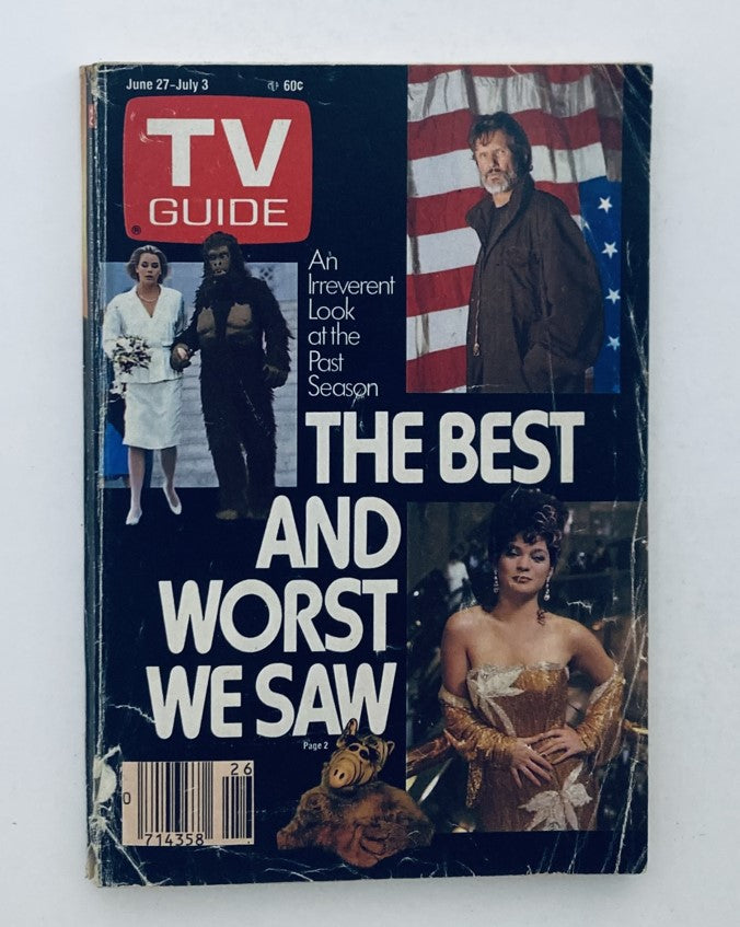 Cover of TV Guide Magazine dated June 27 – July 3, 1987 featuring Valerie Bertinelli, a humorous retrospective on the past television season, and artistic cover design.