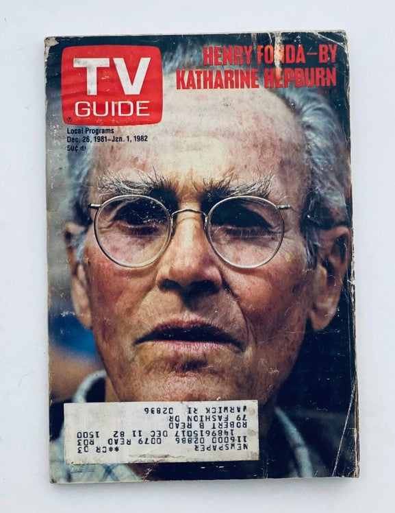 Cover of TV Guide Magazine December 26 1981 featuring Henry Fonda and an article by Katharine Hepburn. The magazine shows signs of wear, with prominent creases and an overall vintage appearance.