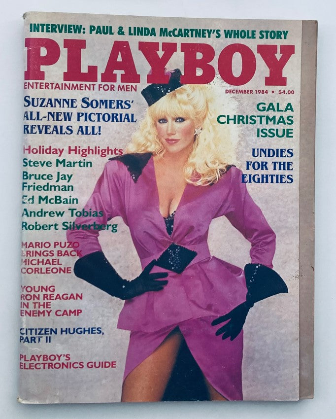 VTG Playboy Magazine December 1984 featuring Suzanne Somers on the cover, showcasing her iconic style and charm as a highlight from the 80s.