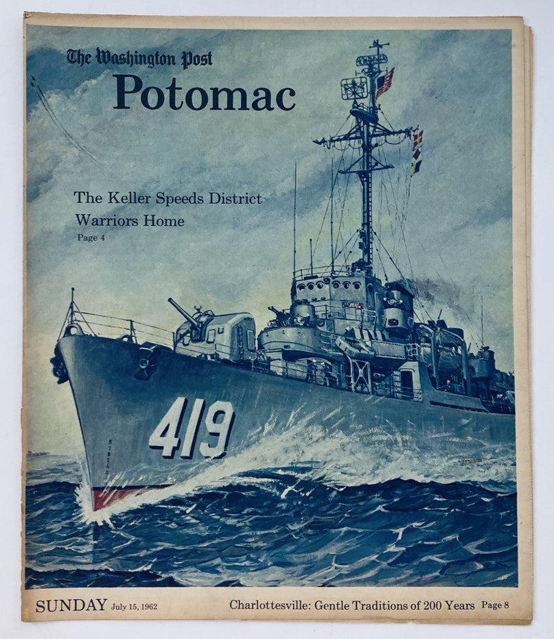 VTG Washington Post Potomac Magazine dated July 15, 1962, featuring a vintage cover illustration of a naval ship, representing the District Warriors.