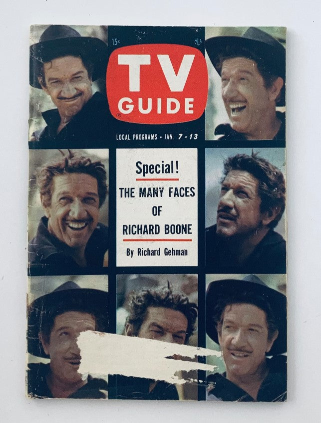 Cover of TV Guide Magazine, January 7, 1961, issue #406 featuring Richard Boone with multiple expressions and the text 'Special! The Many Faces of Richard Boone'.
