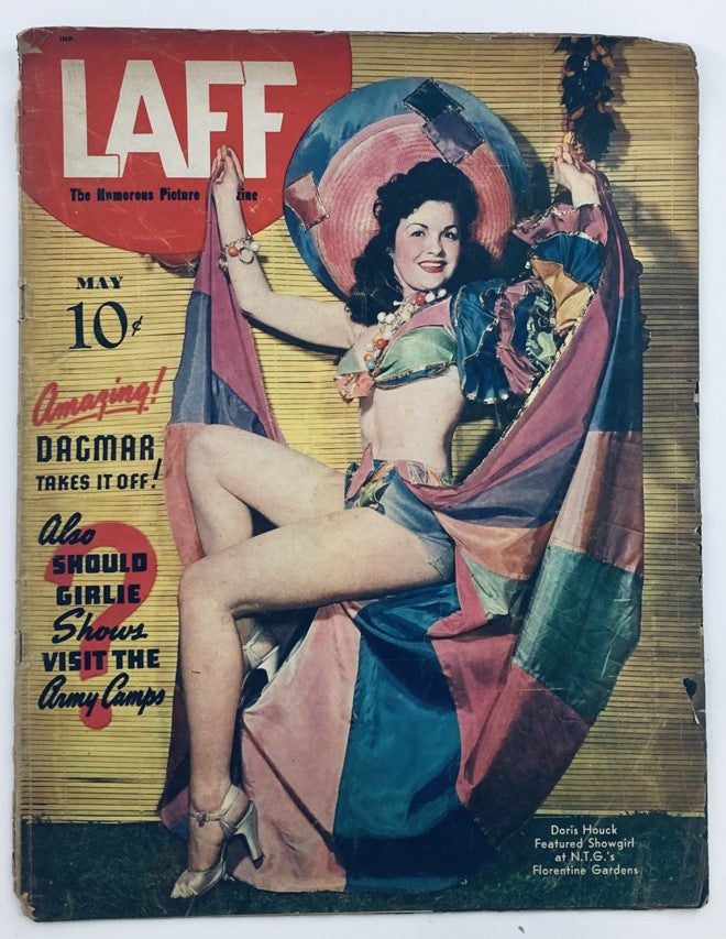 VTG Laff Magazine May 1942 featuring Doris Houck as a showgirl on the cover, showcasing vibrant colors and vintage design.