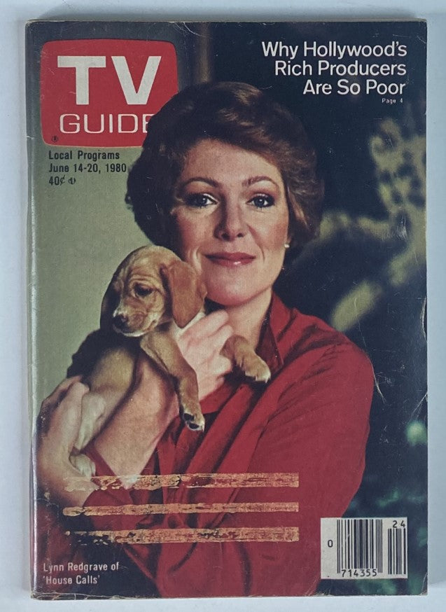 TV Guide Magazine June 14 1980 #1420 featuring Lynn Redgrave of 'House Calls' holding a puppy on the cover.