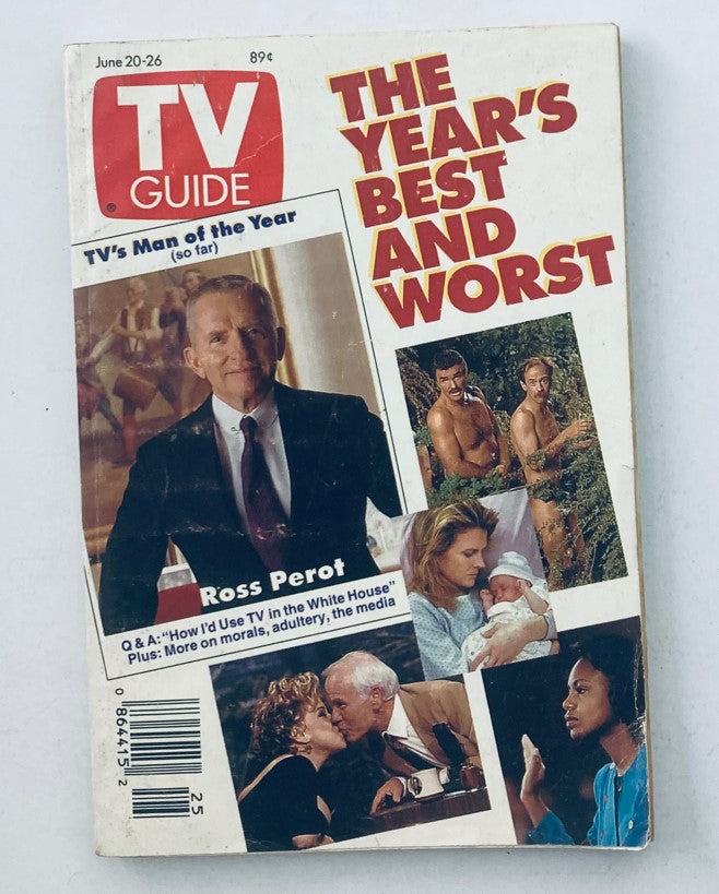 TV Guide Magazine June 20 1992 featuring Ross Perot on the cover, highlighting 'The Year's Best and Worst' with interviews and discussions on TV and media.