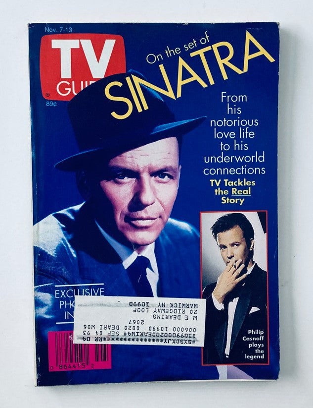 TV Guide Magazine November 7 1992 cover featuring Frank Sinatra, highlighting his life and connections in the entertainment industry.