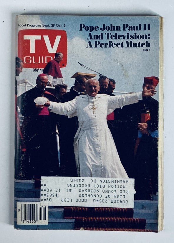 TV Guide Magazine cover from September 29, 1979 featuring Pope John Paul II, discussing his connection with television, and showcasing the iconic LA Metro Edition.