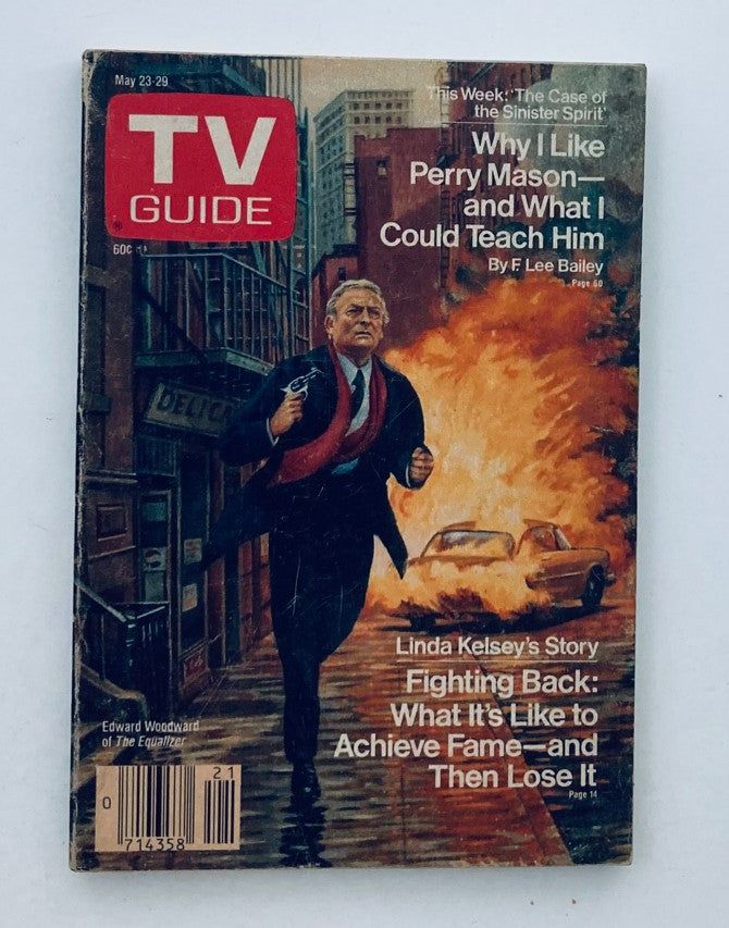 Cover of TV Guide Magazine dated May 23, 1987 featuring Edward Woodward, highlighting the article 'Why I Like Perry Mason - and What I Could Teach Him' by F. Lee Bailey.
