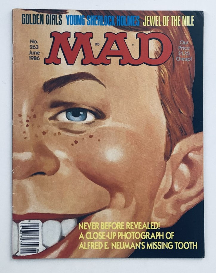 Mad Magazine June 1986 No. 263 featuring Alfred's Missing Tooth cover art, showcasing a close-up illustration of Alfred E. Neuman.