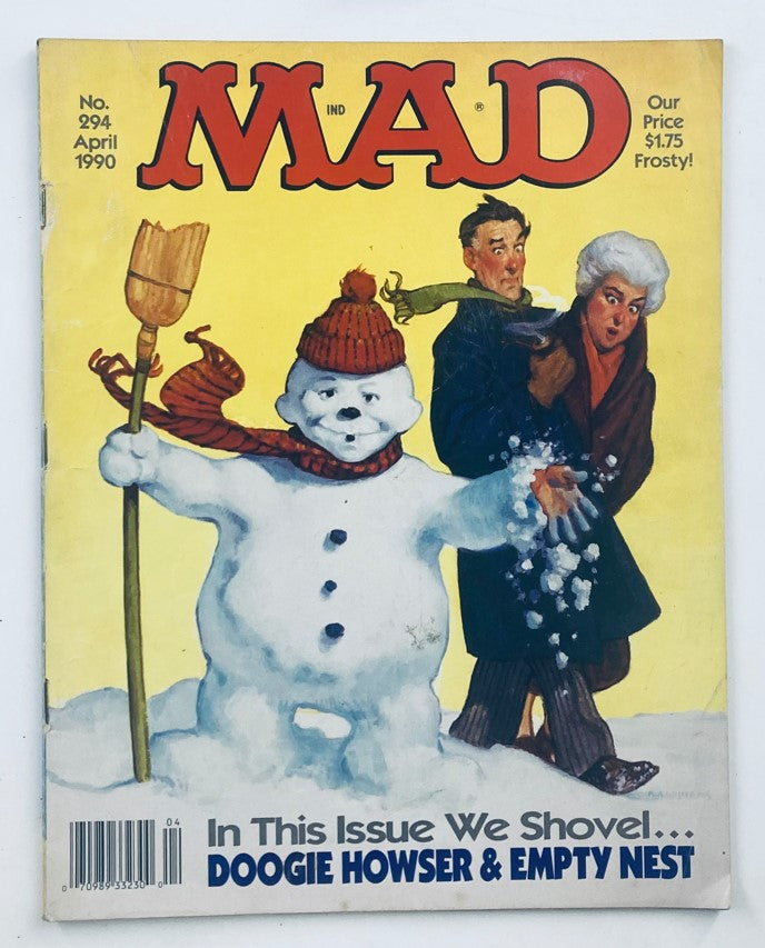 Cover of Mad Magazine April 1990, No. 294 featuring Doogie Howser and Empty Nest, illustrated with a snowman and humorous characters, rated 6.0 FN Fine.