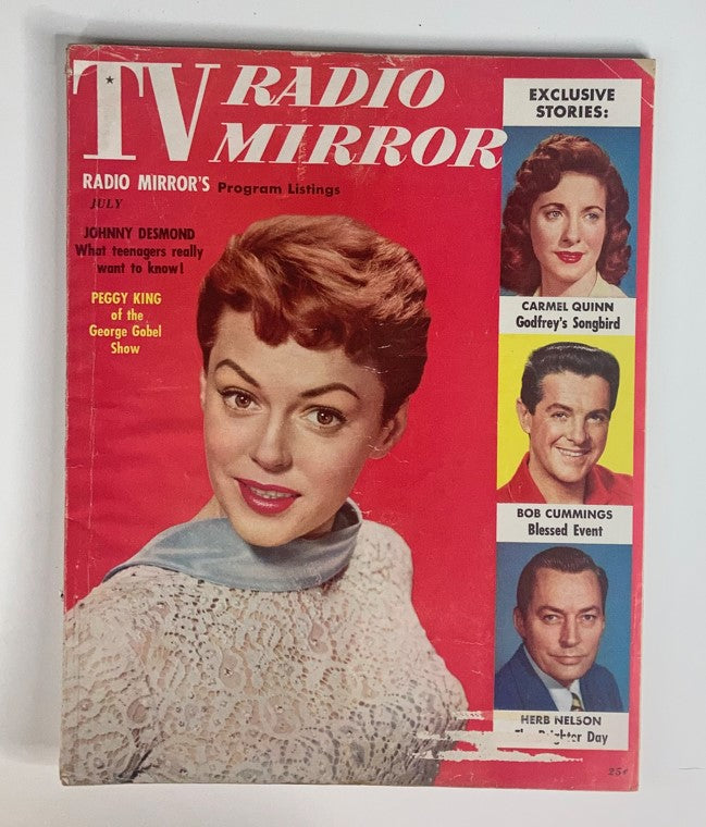 Cover of VTG TV Radio Mirror Magazine July 1955 featuring Peggy King and Carmel Quinn, showcasing classic television entertainment from the 1950s.