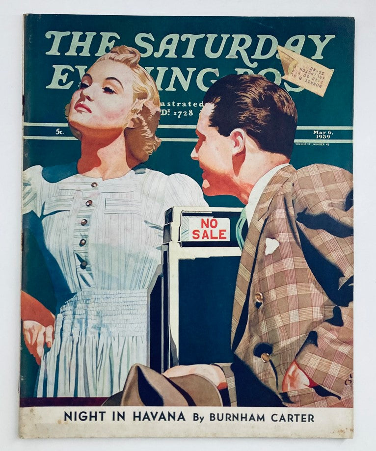 Cover of The Saturday Evening Post Magazine dated May 6, 1939, featuring the artwork 'Night in Havana' by Burnham Carter, depicting a woman and a man in 1930s attire.