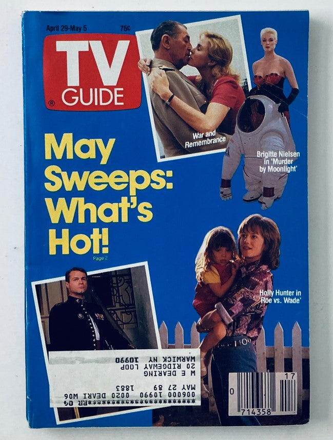 TV Guide Magazine April 29 1989 cover featuring notable television stars and promotional highlights for the magazine's issue including May sweeps themes.