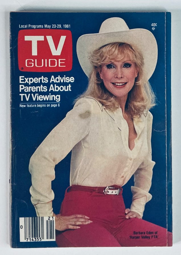 TV Guide Magazine May 23, 1981 cover featuring Barbara Eden in a stylish outfit, highlighting the essence of classic television.