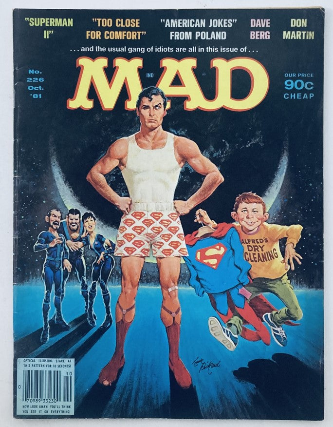 VTG Mad Magazine October 1981 No. 226 featuring Superman II on the cover, showcasing a humorous illustration with characters in comedic poses, highlighting iconic themes from the early 1980s.