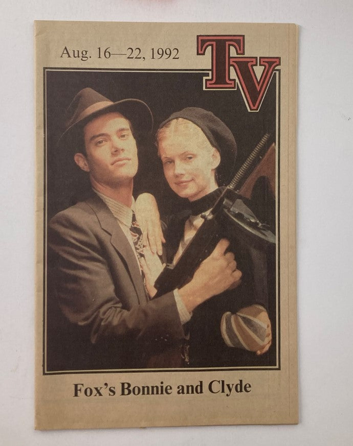 Cover of Tribune-Review TV Magazine dated August 16-22, 1992, featuring the title 'Fox's Bonnie and Clyde' with images of the main characters dressed in period attire.