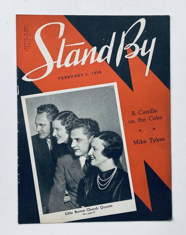 VTG Stand By Magazine cover, February 5, 1938 featuring the Little Brown Church Quartet and Mike Tykes, showcasing vintage design and cultural history.