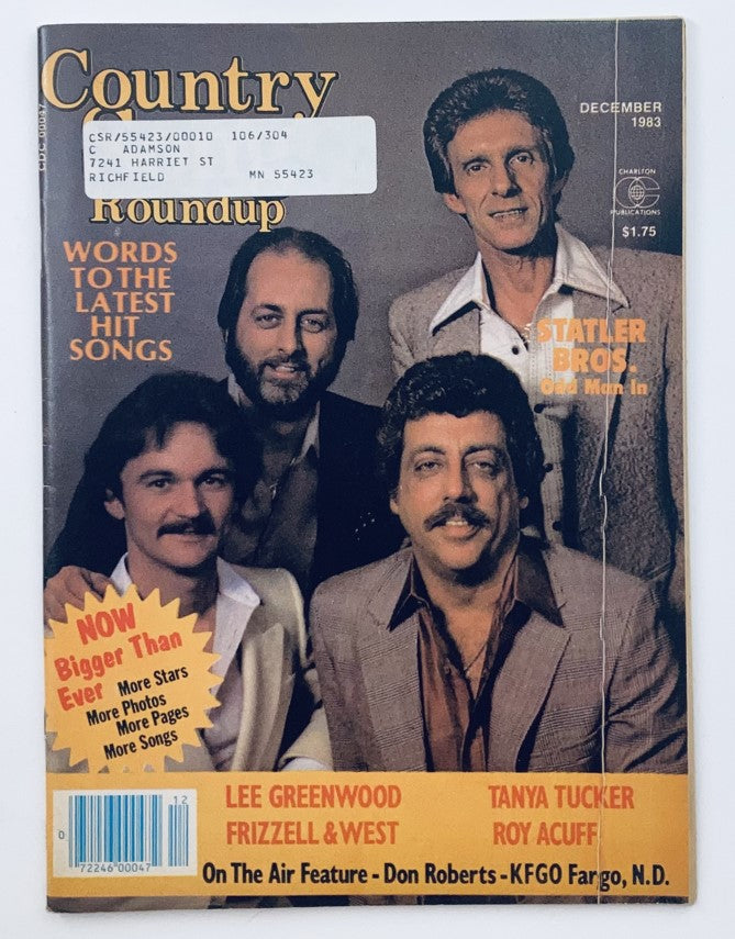 Country Song Roundup Magazine from December 1983 featuring the Statler Brothers on the cover. This vintage magazine highlights the iconic group and celebrates the essence of country music in the 1980s.