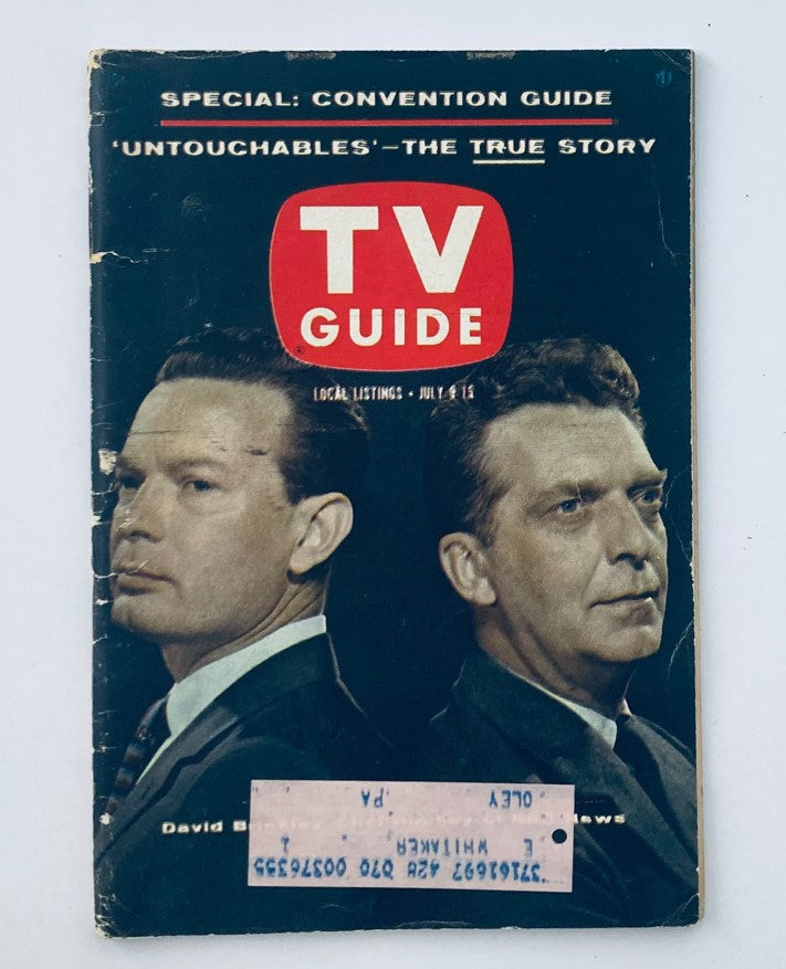 TV Guide Magazine July 9 1960 featuring Chet Huntley and David Brinkley on the cover, showcasing the iconic TV journalism of the era.