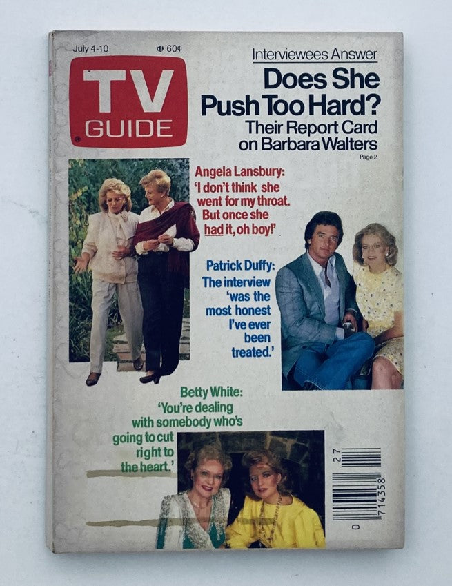 Cover of TV Guide Magazine July 4 1987 featuring Patrick Duffy, Angela Lansbury, and Betty White, with articles discussing their interviews and perspectives.