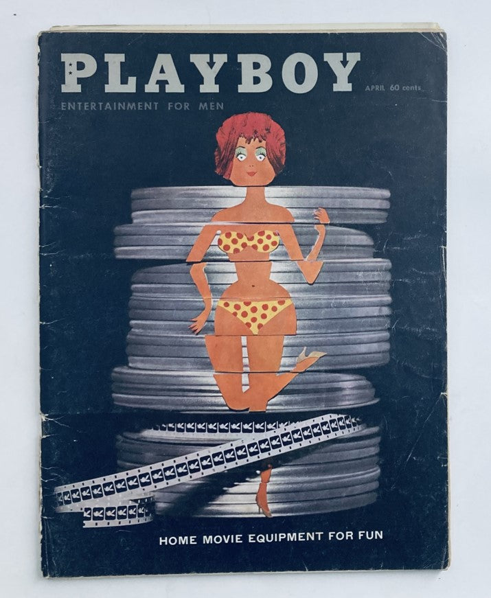 VTG Playboy Magazine April 1960 featuring artistic cover illustration with a woman in polka dot bikini, showcasing pop culture of the era. Ideal for collectors.