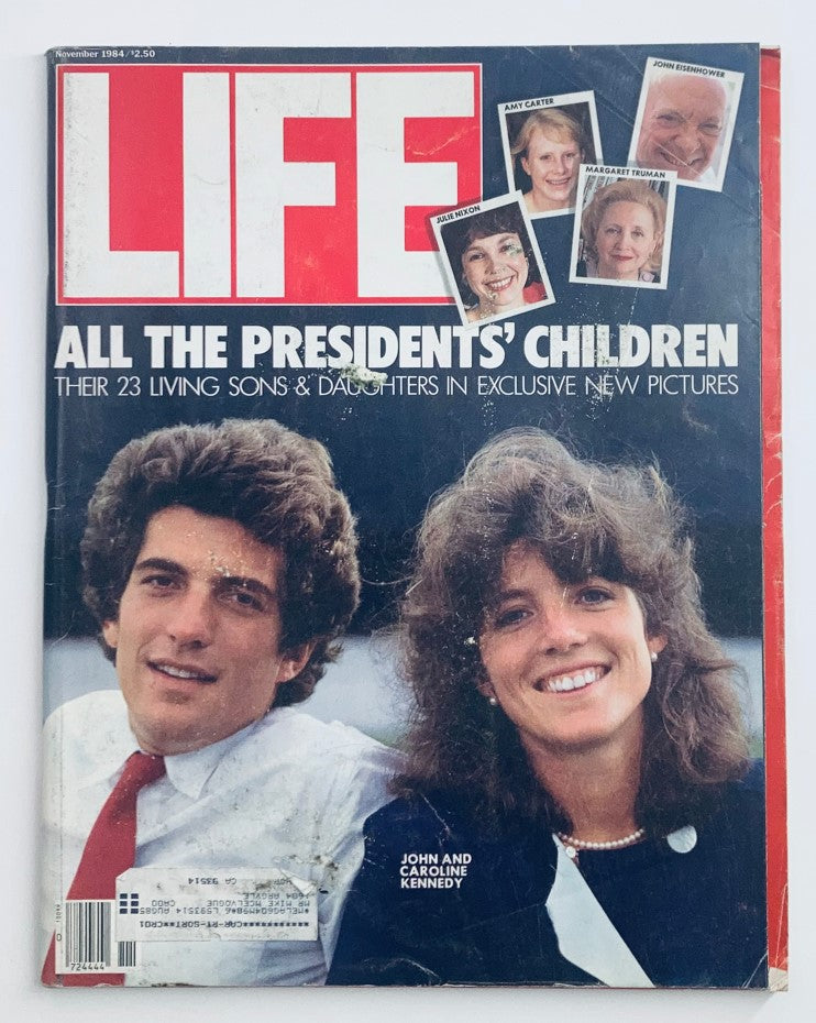 VTG Life Magazine November 1984 featuring John and Caroline Kennedy on the cover, showcasing their iconic hairstyles and smiling expressions, highlighting the theme 'All the Presidents' Children'.